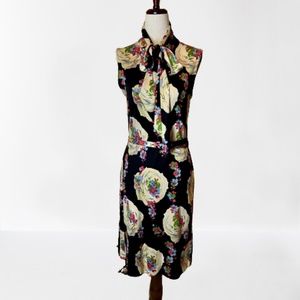 Tory Burch Floral Tie Neck Dress Size L (fits like a M) Silk Knit EEUC Worn Once
